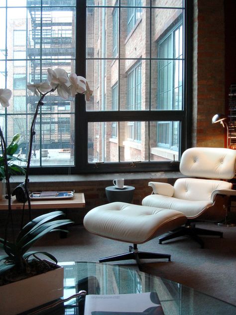 White Lounge, Charles Eames, Eames Lounge, A Living Room, Eames Lounge Chair, Eames Chair, Apartment Therapy, The Window, Chair And Ottoman