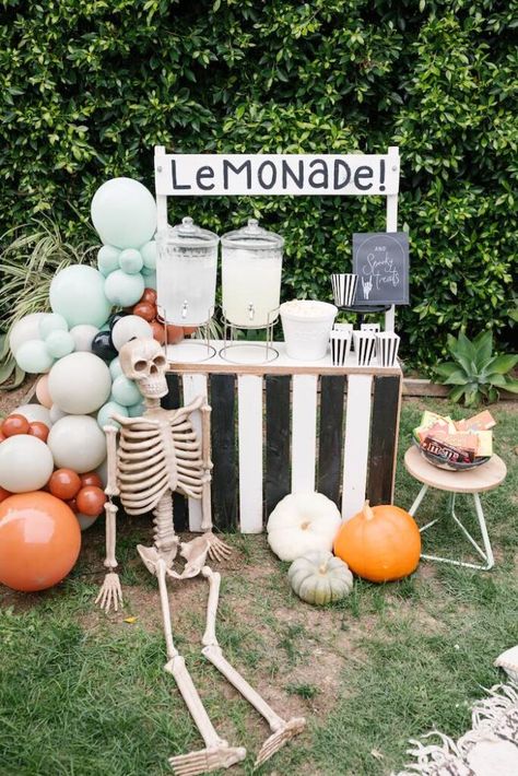 Movie Night Halloween Party | Kara's Party Ideas Halloween Lemonade Stand, Halloween Lemonade, Halloween Movie Night Ideas, Halloween Neighborhood, Movie Night Halloween, Movie Night Ideas, Halloween Table Settings, Halloween Themes Decorations, Halloween Popcorn