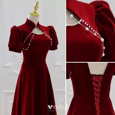 Chinese Neck Dress, Prom Dresses 2022, Prom Season, Velvet Dress Designs, Chinese Style Dress, Christmas Dress Women, Elegant Outfit Classy, Dresses 2022, Women Dresses Classy