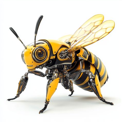 🐝✨ Meet the cutest little Bee-bot! This adorable robotic insect combines the beauty of nature with the ingenuity of technology. 🤖💛 Perfect for nature lovers and tech enthusiasts alike, this cyborg-inspired model brings a buzz of creativity to your space! 🐾🌼 Who else loves the blend of the organic and mechanical? Share your thoughts below! 💬🥰 #BeeRobot #TechMeetsNature #CyborgCreativity... Into The Future, Yellow And Black, A White Background, Nature Lovers, Black Stripes, The Cutest, The Future, Insects, White Background