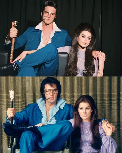 Elvis and Priscilla costumes❤️🔥 Elvis And Priscilla Costume, Priscilla Costume, Austin Powers Fembot, Halloween Makeup Terror, Smith Matrix, Movie Duos, Elvis Costume, Jake And Amy, Duo Costumes