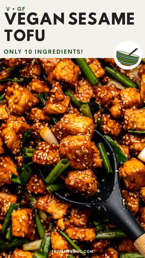 This 35 minute Sesame Tofu is made simple with crispy, oven-baked tofu and a homemade sweet and savory sesame sauce. Vegan, Gluten-Free. Easy Delicious Tofu Recipes, Honey Sesame Tofu Recipes, Tofu Sesame, Vegan Sesame Tofu, Honey Sesame Tofu, Sesame Tofu, Tofu Recipes Vegan, Mapo Tofu, Vegan Asian