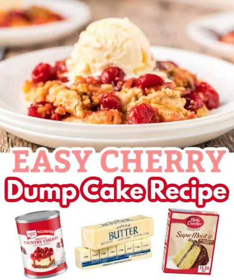 Easy Cherry Dump Cake Recipe | Tha Munchies Easy Cherry Cake Recipe, Easy Cherry Cake, Easy Cherry Dump Cake, Cherry Pineapple Dump Cake, Cherry Dump Cake Recipe, Cherry Cake Recipe, Easy Dump Cake Recipe, Cherry Dump Cake, Blueberry Dump Cakes