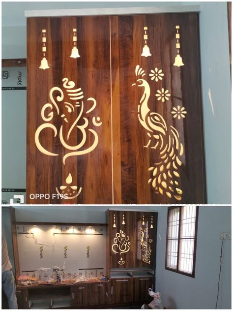 Plywood material done by Thirumalai wood carving chengalpattu 7358527064 Cnc Pooja Door, Pooja Door, Buddha Wall Decor, Pooja Door Design, Modern Tv Unit Designs, Jaali Design, Sofa Design Wood, Mobile Wallpaper Android, Modern Tv Units