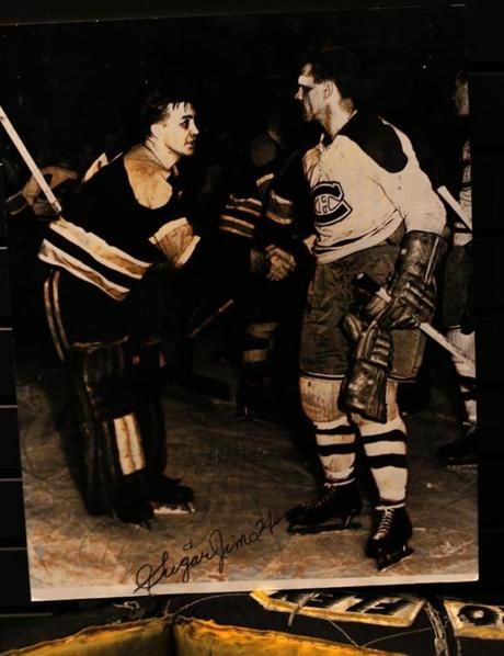 In 1952, Bruins goalie “Sugar” Jim Henry and Canadiens legend Rocket Richard expressed respect  after a hard-fought semifinals series. Milan Lucic, Maurice Richard, Hockey Rules, Hand Shake, Bobby Orr, Boston Bruins Hockey, Hockey Pictures, Montreal Canadians, Bruins Hockey