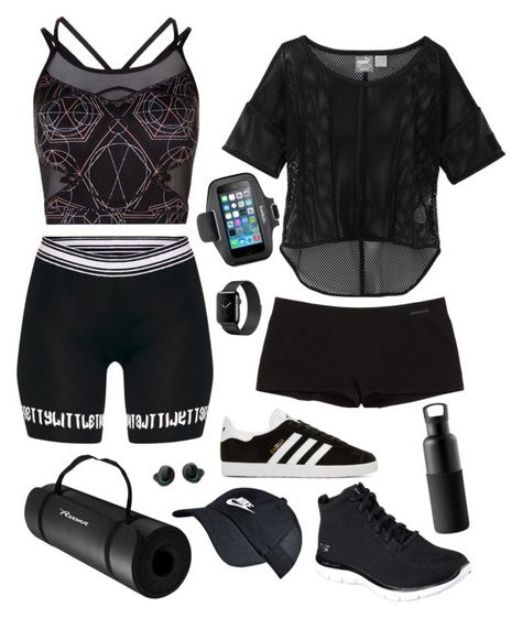 Health Goth Duo by blackbettyblog on Polyvore featuring Puma, Sweaty Betty, Patagonia, adidas Originals, Skechers, NIKE, Belkin and Bragi Goth Exercise Outfit, Goth Gym Clothes, Goth Workout Outfits, Goth Lounge Wear, Health Goth Aesthetic, Goth Workout Clothes, Health Tracker Bullet Journal, Goth Gym Outfits, Health Color Palette