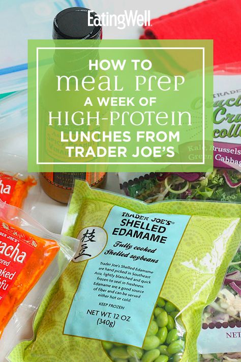 We're walking you through three simple meal-prep guides to prepare high-protein lunches in as few as 10 minutes. Each plan uses a handful of products from Trader Joe's for four days of healthy easy meals. #lunch #lunchideas #healthylunchideas #healthylunches #healthylunch #lunchrecipes #healthyrecipes Trader Joes Meal Prep Vegetarian, Trader Joes High Protein Dinner, Trader Joes Meal Plan For One, Trader Joe's Meal Plan, Easy Meal Prep Trader Joes, Quick Healthy Trader Joes Meals, Healthy Trader Joes Recipes Lunch, Macro Trader Joes, Trader Joe’s Vegetarian Meal Prep