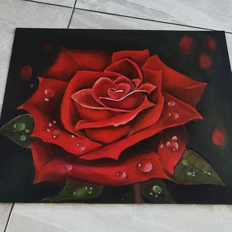 Red Rose Acrylic Painting, Rose Canvas Painting, Red Roses Painting, Red Rose Painting, Rose Painting Acrylic, Drawing Rose, Arte Aesthetic, Doddle Art, Painting The Roses Red