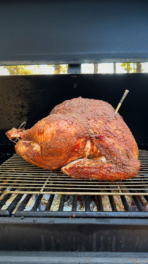 Smoked Cajun turkey on Traeger pellet grill. Whole Smoked Turkey Recipes, Smoked Turkey Traeger, Turkey On Traeger Grill, Rub For Smoked Turkey, Cajun Rub For Turkey, Cajun Smoked Turkey Breast, Smoked Ham On Pellet Grill, Smoked Turkey Breast On Pellet Grill, Turkey On Pellet Grill