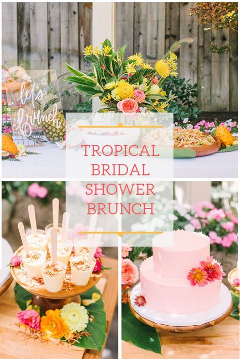 Tropical Bridal Shower Ideas Decor, Pink Tropical Bridal Shower Ideas, Classy Tropical Theme Party, Hawaiian Wedding Shower Ideas, Caribbean Bridal Shower Theme, Tropical Shower Ideas, Tropical Theme Bridal Shower Decor, Jungle Bridal Shower Ideas, Tropical Mimosa Bar