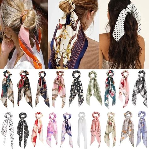 Scarf Hair Tie, Bow Scrunchie, White Flat Shoes, Leather Snow Boots, Scarf Hair, Tie Hair, Scrunchie Hair, Scarf Accessories, Chiffon Floral