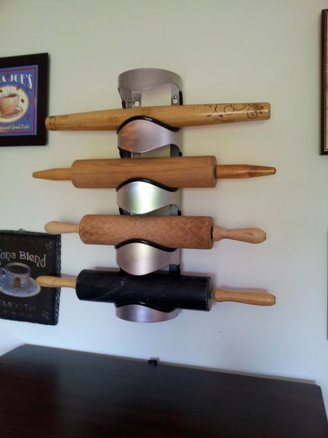 Ikea Hack - Rolling Pin Display// Maybe- if I painted the Ikea thing so it matched my kitchen colours. Rolling Pin Display Shelf, How To Organize Measuring Cups And Spoons, Antique Rolling Pin Display, Rolling Pin Display In A Badket, Ikea Wine Rack, Rolling Pin Hook, Rolling Pin Display, Rolling Pin Holder, Aqua Walls