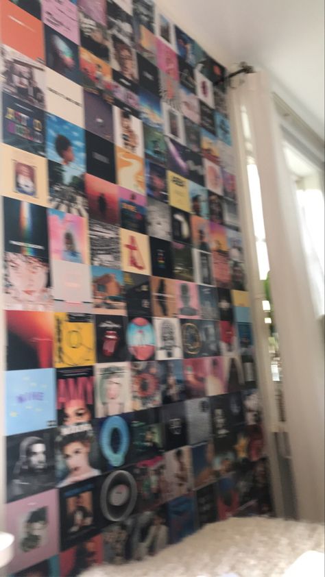 Posters On Wall Bedroom The Weeknd, Bedroom Album Wall, Album Cover Room Ideas, Album Covers Aesthetic On Wall Bedroom, Album Wall Aesthetic, Album Cover Bedroom Wall, Music Album Covers Aesthetic Wall Decor, Music Wall Bedroom Album Covers, The Weeknd Room Decor Ideas