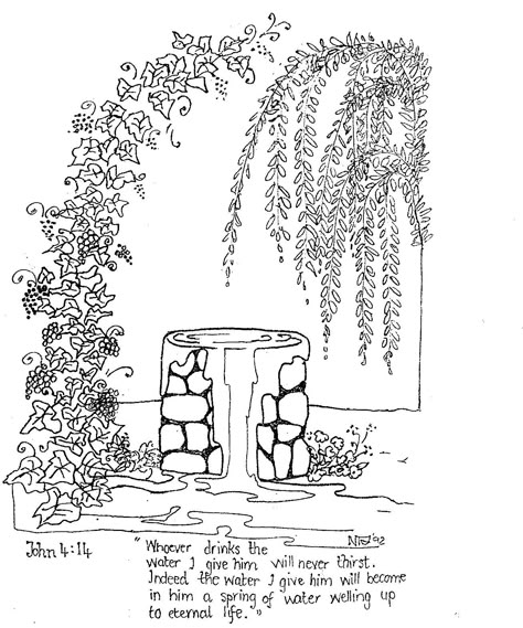 Living Water Well (John 4:14) Kids learn Jesus loves us and gives us living water with the water well message craft. Living Water Scripture, Bible Study John, Scripture Illustration, Water Blessings, Bible Pages, Bible Verse Coloring Page, Scripture Journal, Bible Drawing, Study Notebook