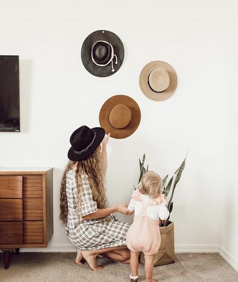 Hats On The Wall, Hooks For Hats, Hang Hats, Hat Outfits, Gigi Pip, Hanging Hats, Command Hooks, Hat Storage, Brownie Points