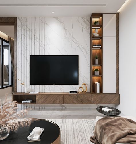 Contemporary Villa on Behance Modern Tv Room, Tv Unit Design Modern, Modern Apartment Design, Tv Unit Interior Design, Living Room Tv Cabinet, Wall Tv Unit Design, Living Room Tv Unit Designs, Living Room Tv Unit, Interior Design Your Home