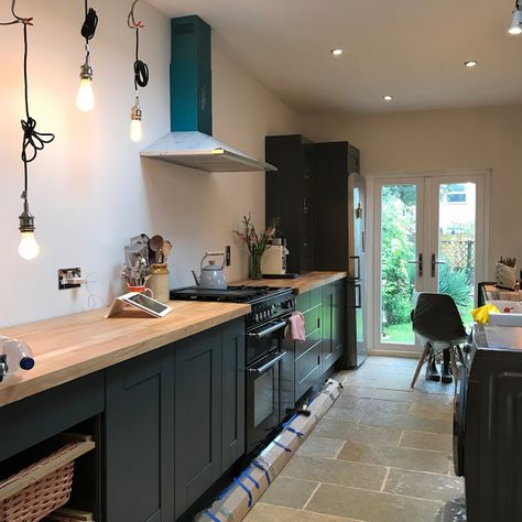 Kitchen Renovation - Dark Grey Kitchen with Wood Worktop | www.kezzabeth.co.uk Pallet Seating, Wooden Worktops, Dark Grey Kitchen, Carpet Installation, Luxury Furniture Brands, Buy Wood, Grey Kitchen, Diy Renovation, Wood Countertops