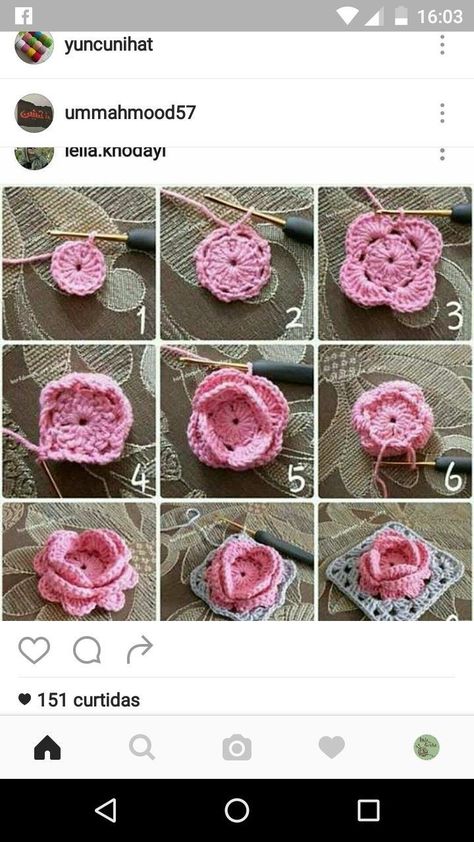 Crochet Ring Patterns, Crochet Flower Squares, Crochet Rose Pattern, Granny Square Crochet Patterns Free, Mode Crochet, Crocheted Flowers, Crochet Stitches For Beginners, Crochet Flower Tutorial, Crochet Square Patterns