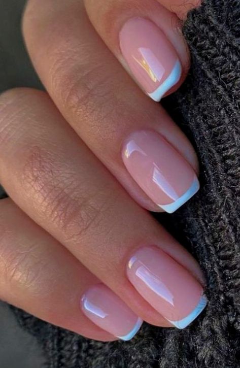 Regular Nail Polish Ideas Short Nails Summer, French Tip Regular Nails, Squoval French Tip Nails Short, No Chip Nails Designs, Nails For 8th Grade, Nails For Teens Short, Short Squoval Nails Design, Classic French Nails, Square Oval Nails