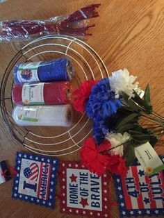 Patriotic Wreath Diy, Celebration Wallpaper, Patriotic Home Decor, Dollar Store Christmas Crafts, Easy Wreaths, 4th July Crafts, Easy Diy Wreaths, Fourth Of July Decor, Patriotic Crafts