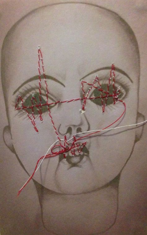 Stitched Mouth Drawing, Eyes Sewn Shut, Mouth Sketch, Sewn Mouth, Stitched Mouth, Mouth Painting, Doll Drawing, Mouth Drawing, Party Hardy