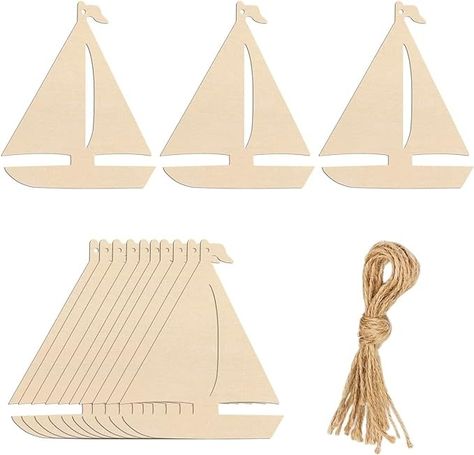 Amazon.com: 20pcs Sailboat Shape Wood Cutouts DIY Crafts Blank Boat Unfinished Wooden Gift Tags Ornaments with Ropes for Summer Ocean Sea Theme Party Decoration Wood Cutouts Diy, Sea Theme Party, Embellishments Diy, Wooden Gift Tags, Ocean Theme Party, Wooden Sailboat, Summer Ocean, Wooden Tags, Wood Crafts Diy