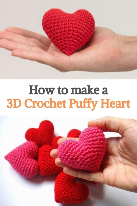 Crochet Puff Heart Pattern, Crochet Puff Stitch Heart Pattern, How To Crochet Hearts For Beginners, Crochet Puffy Hearts Free Pattern, Crochet Heart Plush Pattern Free, Heart Shape Crochet Pattern, Crochet Heart Plush Pattern, Stuffed Heart Crochet Pattern, Heart Plushie Crochet Pattern