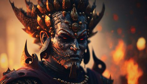 The Mighty Ravana A Stunning Portrait of the Mythical Indian Demon King AI generated Indian Demon, Demon King, The Mighty, Fallen Angel, Royalty Free Stock Photos, Jesus, Angel, For Free, Stock Photos