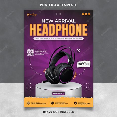 Premium PSD | New arrival headphone poster or banner post template Headphone Poster, Restaurant Poster, Breakfast Specials, Tasty Pancakes, Delicious Pizza, Menu Restaurant, Banner Template, Post Templates, Social Media Post