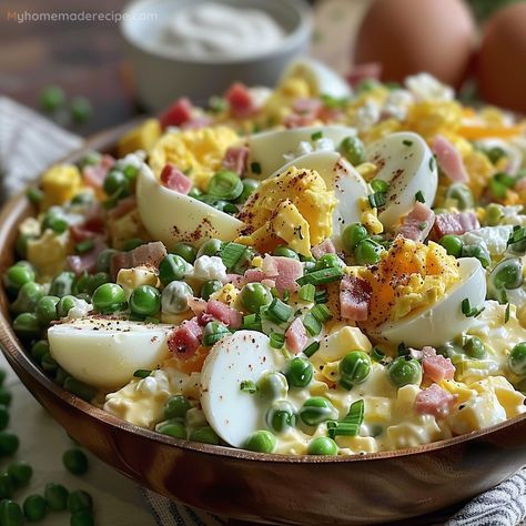 Peas Salad Recipes, Southern Pea Salad, English Pea Salad, Green Pea Salad, Canned Bacon, Cheese Spread Recipes, Pea Salad Recipes, Creamy Pasta Salads, Buttered Corn