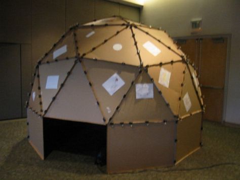 DIY cardboard dome planetarium | lucky klover Diy Planetarium, Cardboard Box Fort, Home Planetarium, Cardboard Forts, Cardboard Play, Cardboard Playhouse, Cardboard Diy, Geodesic Domes, Stem Ideas