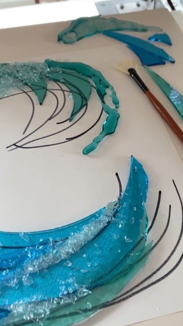 Janie Zetsch on Instagram: "Back in the studio, trying to get the juices flowing with a simple fused glass wave. Getting ready for an art show in March, in Mobile, Alabama. Stayed tuned for future news about “Blue Mind”. #glasswaves #oceanvibes #bluewaves #fusedglassart #janiezetschart #dauphinislandalabama #beachart" Fused Glass Whale Tail, Fused Glass Ocean Scene, Fused Glass Waves, Fused Glass Ocean, Fused Glass Art Ideas, Fused Glass Wave, Fused Glass Wall Art, Wave Jewelry, Fused Glass Bowl