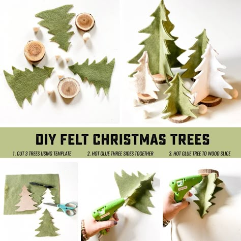 DIY felt Christmas trees Wool Christmas Tree Diy, Felt Christmas Trees Diy, Felt Trees Diy, Diy Felt Christmas Garland, Diy Small Christmas Tree, Diy Felt Tree, Mini Christmas Tree Diy, Trees Tutorial, Felt Christmas Trees