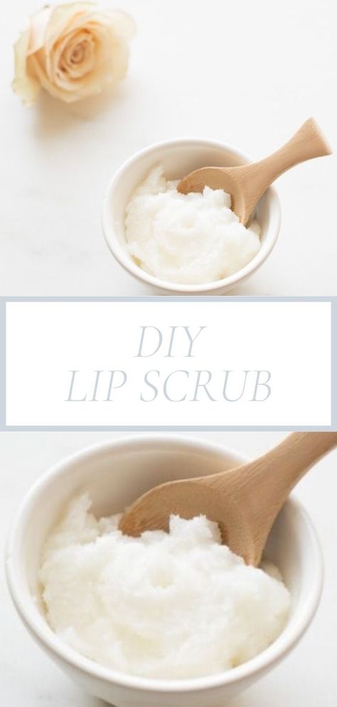 An easy gentle exfoliating diy lip scrub recipe, made with just a few natural ingredients from the grocery store in just a couple minutes. This homemade lip exfoliator will gently massage the dead skin from your lips using coconut oil and sugar. Tallow Lip Scrub, Lip Exfoliator Diy Homemade, Lip Sugar Scrub Diy, Homemade Sugar Scrub Recipes, Sugar Lip Scrub Diy, Homemade Lip Scrub, Lip Sugar Scrub, Sugar Scrub Homemade Recipe, Skin Recipes