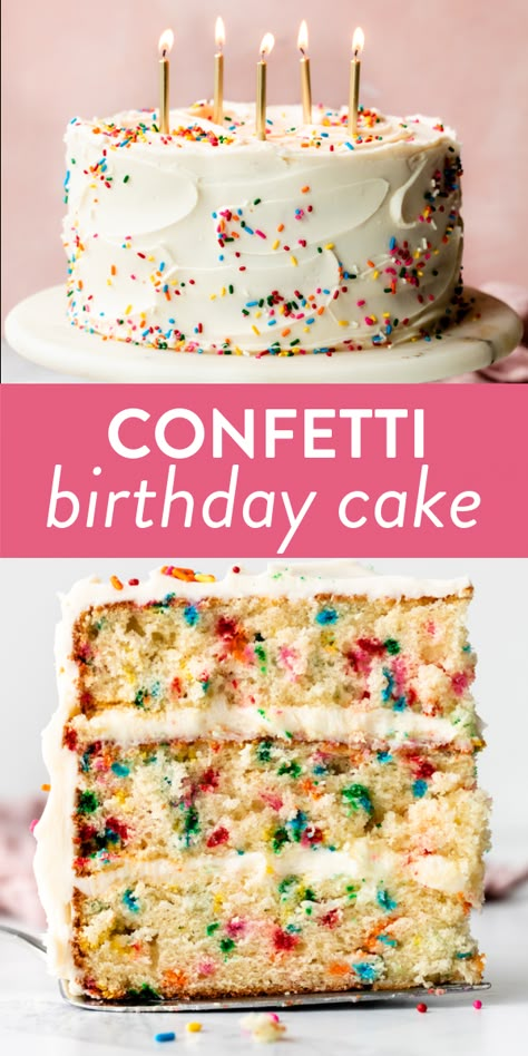 Birthday Cake Simple Recipe, Homemade Cake For Birthday, Self Made Birthday Cakes, Birthday Confetti Cake, Sweet Birthday Cake Ideas, Make My Own Birthday Cake, Celebration Birthday Cake, Simple Sprinkle Cake, Cake Confetti