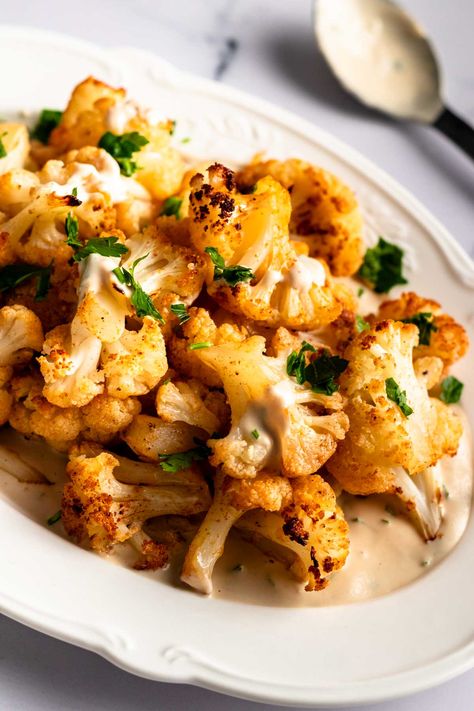 Tahini Roasted Cauliflower, Lebanese Cauliflower Recipes, Roasted Cauliflower With Tahini Sauce, Lebanese Cauliflower, Middle Eastern Cauliflower, Stuffed Cauliflower, Moroccan Cauliflower, Roasted Cauliflower With Tahini, Cauliflower With Tahini