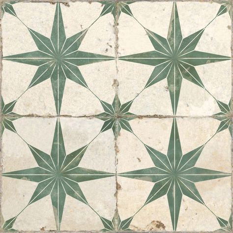 Hades Sage Lappato Ceramic Tile - 450x450mm | Star Pattern Tiles Vintage Tegel, Easy Tile, Statement Tiles, Encaustic Tile, Outdoor Tiles, Square Tile, Simple Bathroom, Ceramic Floor, Vintage Character