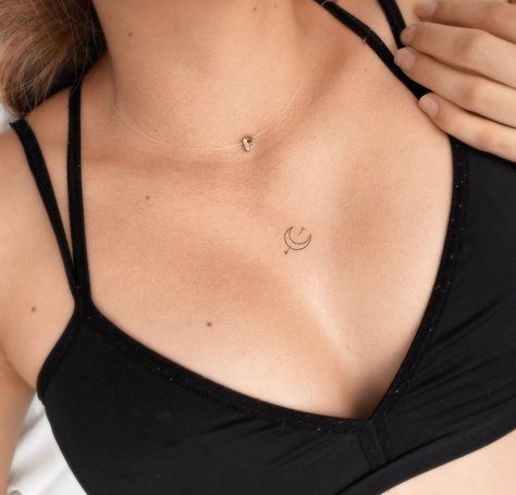 Small Tattoos Aesthetic, Tattoos Aesthetic, Small Chest Tattoos, Sagittarius Tattoo, Small Girly Tattoos, Small Couple Tattoos, Sagittarius Moon, Planet Tattoos, Bone Tattoos