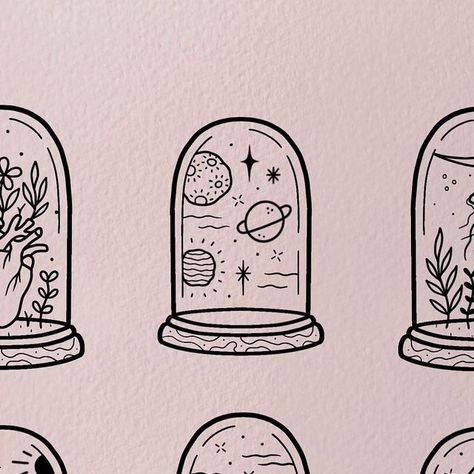 Space In A Jar Tattoo, Spell Jar Tattoo Design, Mason Jar Tattoo Ideas, Terrarium Tattoo Ideas, Mushroom Jar Tattoo, The Bell Jar Tattoo, Enchanted Terrarium, Bell Jar Tattoo, Jar Doodle