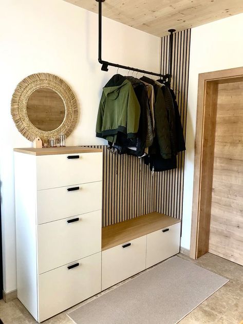 Ikea Entrance Ideas, Nordli Ikea Hack, Hall Storage Ideas, Ikea Best, Ikea Nordli, Besta Ikea, Mudroom Storage Bench, Ikea Inspiration, Mudroom Bench Seat