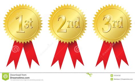 Collection of isolated vector illustrations of 1st, 2nd and 3rd place award golden seals with red ribbon. First, second and third place medals. Perfect Attendance Certificate, Free Printable Certificate Templates, Free Gift Certificate Template, Certificate Format, Award Ribbons, Award Template, Award Ribbon, Award Ideas, Wooden Main Door Design