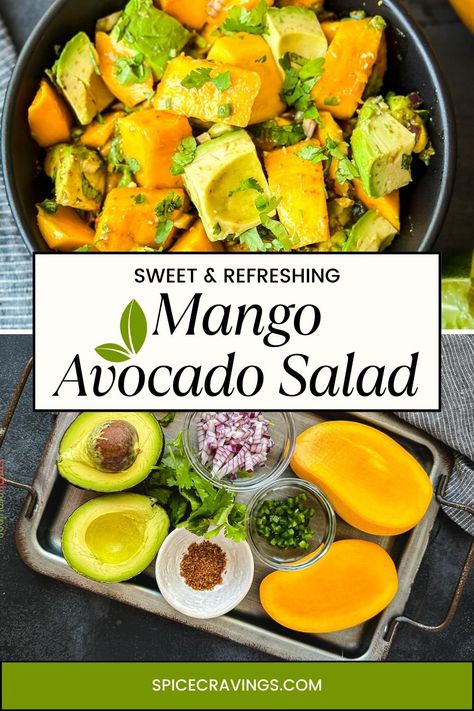 Enjoy this 10-minute recipe for sweet and refreshing Mango Avocado Salad. It's a delicious combination of ripe mangoes, creamy avocados, zesty lime, and chili lime seasoning. Parmesan Roasted Potatoes, Chili Lime Seasoning, Avocado Salad Recipes, Mango Salad, Yummy Salad Recipes, Lentil Recipes, Avocado Salad, Easy Vegetarian, How To Make Salad