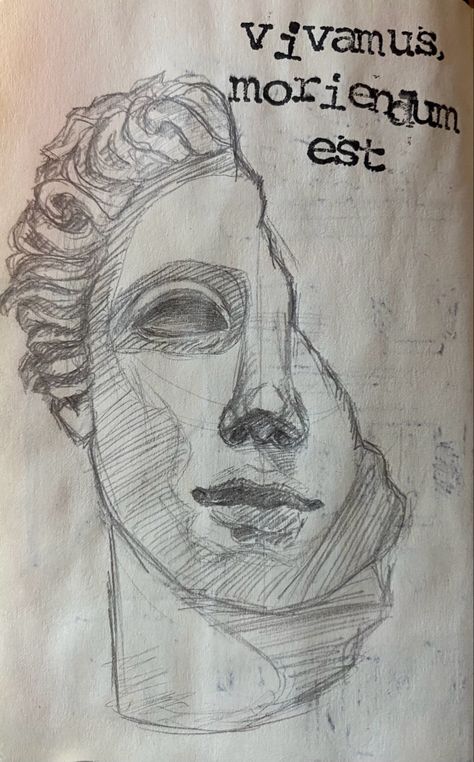 Latin Drawings, Let Us Live Since We Must Die, French Title Page, Latin Aesthetic, Statue Sketch, Daily Doodles, Latin Quotes, 100 Quotes, Latin Phrases