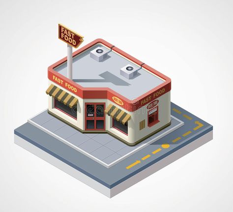 Vector isometric fast food cafe. Detailed icon representing fast food cafe build , #AD, #food, #cafe, #fast, #Vector, #isometric #ad Cube World, Idle Game, Opening A Coffee Shop, Bangunan Minecraft, Food Cafe, Isometric Art, Isometric Design, Isometric Illustration, Low Poly Art