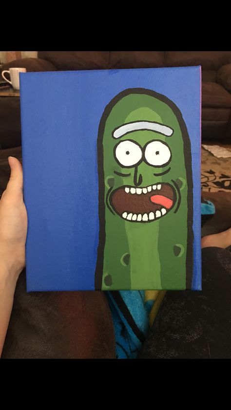 Pickle Rick Painting Canvas, Easy Rick And Morty Painting, Pickle Rick Pumpkin, Pixar Paintings, Trippy Rick And Morty Painting Ideas, Cute Disney Paintings, Cool Art Easy, Cute Things To Paint On Canvas Aesthetic, Cartoon Characters To Paint