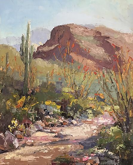 Ocotillo Trail Painting Of Desert, Desert Landscape Oil Painting, Western Landscape Paintings, Desert Landscape Paintings Acrylic, Desert Paintings Acrylic, Western Oil Paintings, Desert Oil Painting, Oil Painting Landscape Realistic, Southwest Art Paintings