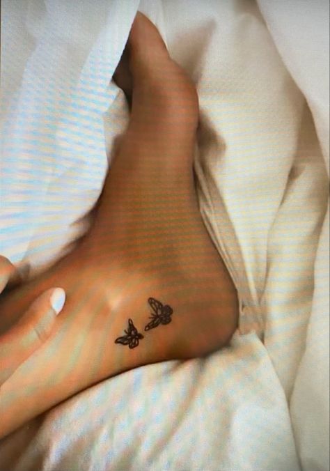 Butterfly Tattoo Ankle, Inside Ankle Tattoos, Bestie Tats, Ankle Tattoo, Butterfly Tattoo, Maple Leaf Tattoo, Girl Tattoos, Jesus Fish Tattoo, Tattoos For Women