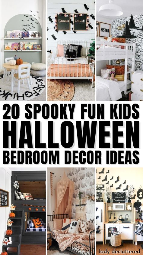 20 Fun Halloween Kids Halloween Bedroom Decor Ideas Kids Fall Bedroom Decor, Kids Bedroom Halloween Decor, Halloween Kids Room Decor, Halloween Playroom Decor, Kids Halloween Room Decor, Halloween Decor Kids Room, Kids Halloween Decor, Kids Room Halloween Decor, Kid Friendly Halloween Decor