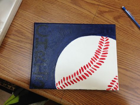 Baseball canvas ⚾ Cross On Canvas, Creative Painting Ideas, Class Painting, Baseball Painting, Maastricht Netherlands, Baseball Canvas, Kids Canvas Painting, Wine And Canvas, Sport Canvas