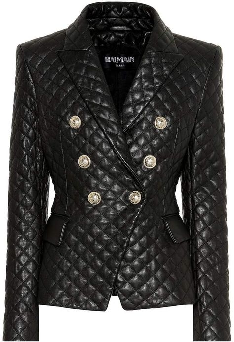 Balmain Quilted leather blazer Balmain Leather Jacket, Faux Leather Blazer, Pu Leather Jacket, Women Jackets, Jackets Women, Power Dressing, Blazer Designs, Leather Sleeve, Plaid Jacket